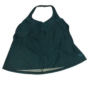 Junonia Women 3X Blue Black Geometric Halter Tanking Top Molded Cups Beach Vacay